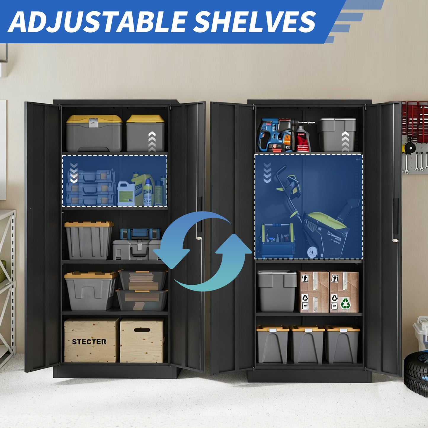 71H Metal Garage Storage Cabinet, Black Tool Steel Locking Cabinet