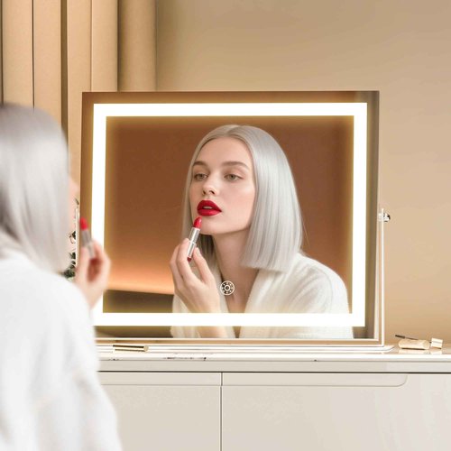 MINISO Vanity Mirror with Lights-13.8" x 11.4" LED Makeup Mirror, 3 Color Modes Touch Control and Brightness Adjustment Lighting Mirror, 10X Magnifying Glass, 360° Rotation