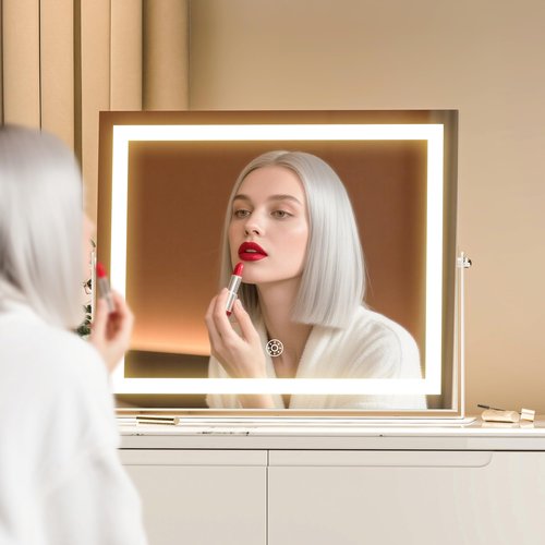 MINISO Vanity Mirror with Lights-19.7" x 15.8" LED Makeup Mirror, 3 Color Modes Touch Control and Brightness Adjustment Lighting Mirror, 10X Magnifying Glass, 360° Rotation