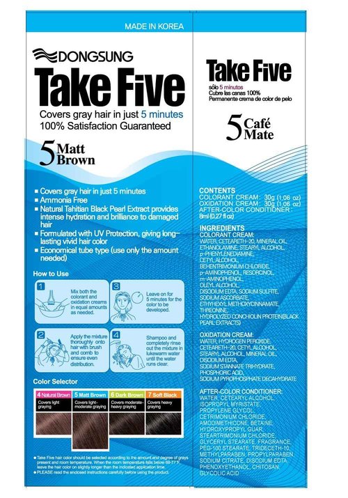 Dongsung Take 5 Hair Dye No.5 Matt Brown Covers Gray Hair in Just 5 Minutes Without Any Foul Odor! Designed to Improve Damaged Hair (Pack of 12)