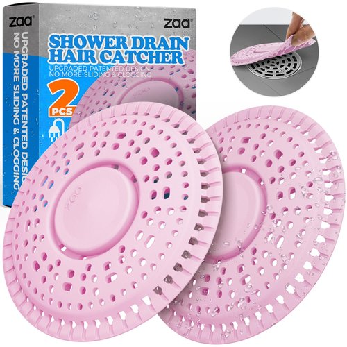 zaa Shower Drain Hair Catcher, Upgraded 2Pack Premium Silicone Drain Protector & Shower Drain Cover for Regular Floor Drains of Shower Room, Bathroom, Pink
