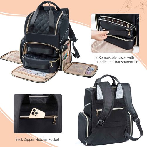 ELCUPA Nail Polish Organizer Backpack Holds 48 Bottles (0.5 Fl Oz) and a Nail Dryer, Nail Polish Storage Bag With 2 Removable Boxes for Nail Suppliers,Nail Kit, Gel Polish
