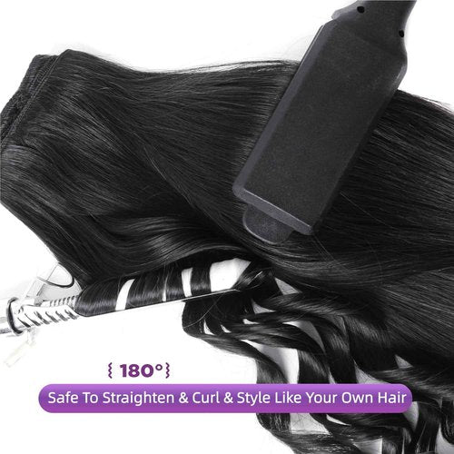 Nuzusa Clip in Hair Extensions Real Human Hair,100% Brazilian Remy Human Hair Extensions for Women,1B Natural Black 8pcs Per Set with Double Weft,26inch 130g,Straight