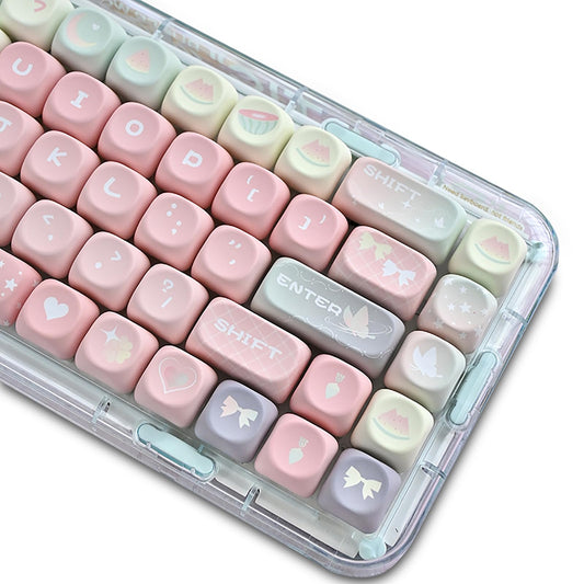 ZMX Cute MOA Keycaps,Gradient Pink Kawaii Round Keycaps Custom 126 Keys Keycap Set Thick PBT Keycap for Cherry MX Switch 75% 60% Mechanical Gaming Keyboard Creamy Watermelon Key Cap