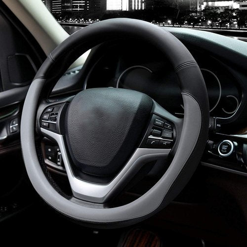 Valleycomfy Microfiber Leather Steering Wheel Covers Universal 15 inch (Gray)