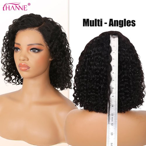 HANNE 12 Inch 13x4 Short Curly Human Hair Wigs 180% Density HD Lace Front Wig Glueless Wigs Human Hair Pre Plucked Pre Cut Curly Bob for Black Women