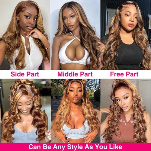 Fuduete 250% Density Honey Blonde Body Wave Lace Front Wig Human Hair 4/27 Highlight Ombre Lace Front Wigs 13x6 Glueless HD Transparent Lace Frontal Wig for Women Pre Plucked with Baby Hair (22inch)