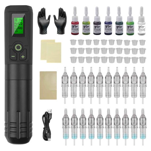 Wireless Tattoo Machine Gun Kit: GEEKERA Wireless Rotary Pen Gun with Power Supply - Professional Tattoo Supplies for Artists - Home Studio & Outdoor Use
