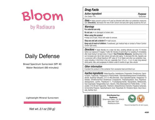 Bloom by Radiaura Daily Defense Broad Spectrum Sunscreen, SPF 40, Water Resistant 80 Minutes, 2.1 oz