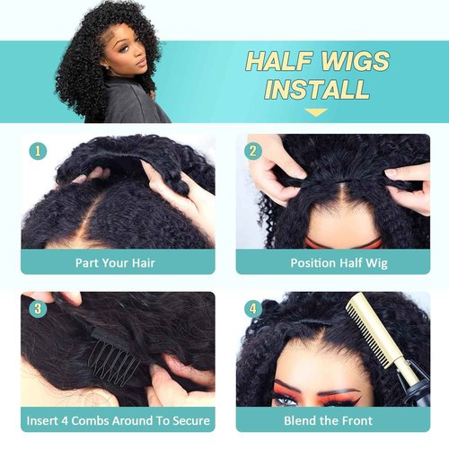 UMEGIRL Half Wig Human Hair Burmese Curly Wig for Women 250 Density 3 In 1 Seamless Flip Over Half Wigs Beginner Friendly Glueless Wigs Human Hair with Spiral End Natural Color 16 Inch