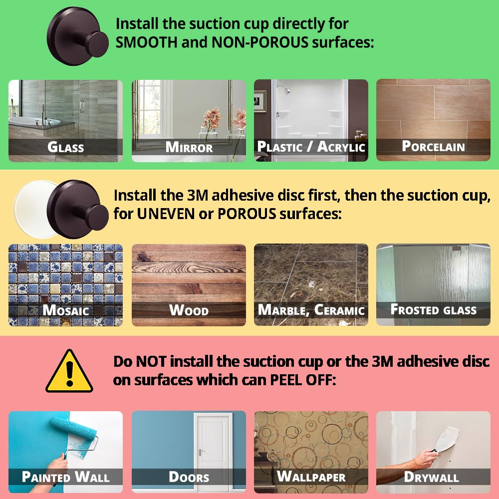 HOME SO Suction Cup Hooks for Shower, Bathroom, Kitchen, Glass Door, Mirror, Tile – Loofah, Towel, Coat, Bath Robe Hook Holder for Hanging up to 15 lbs – Waterproof & Rustproof, Dark Bronze (2-Pack)