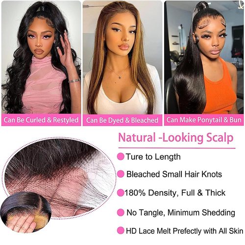 SIFULAN 13x4 Straight Lace Front Wigs Human Hair 22 Inch HD Transparent Lace Frontal Wigs Human Hair Pre Plucked 180% Density Glueless Human Wig for Women Natural Color