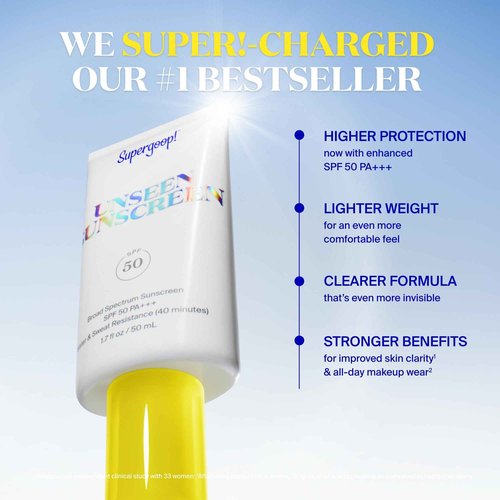 Supergoop! Unseen Sunscreen - SPF 50 - Clear & Invisible Face Sunscreen + Broad Spectrum + Makeup-Gripping Primer - Weightless, Scentless, Oil Free - For All Skin Types & Tones - 1.7 fl oz, 2 Pack