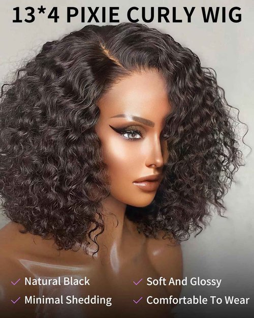 Tinashe Short Curly Pixie Cut Lace Front Wigs 10 inch 13X4 Human Hair HD Lace Front Wigs Plucked for Black Women Natural Black