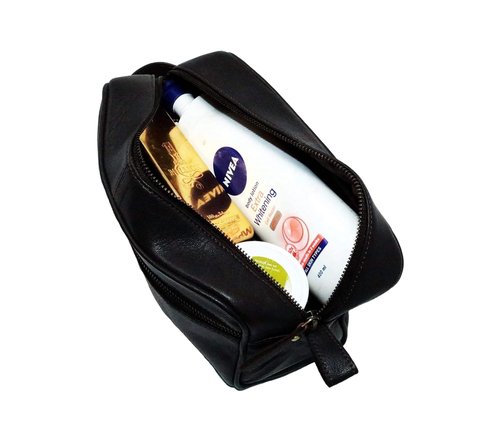 jaald Men's Large Genuine Black Luxury Leather Toiletry Bag Shower Kit Shaving And Grooming Bag For Travel Groomsmen Gift Men Women Hanging Zippered Makeup Bathroom Cosmetic Pouch Make Up Case