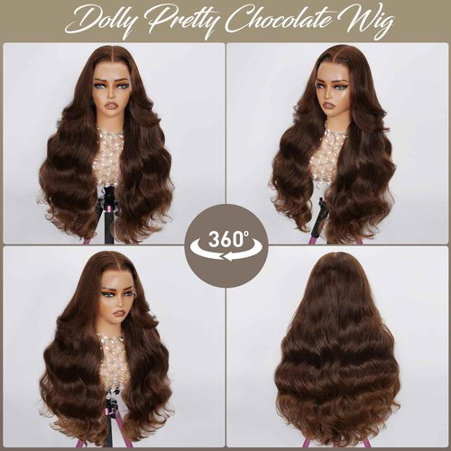 DOLLY PRETTY Chocolate Brown Lace Front Wig 13x6 Body Wave 200 Density Hd Lace Front Wigs Human Hair Pre Plucked 4# Colored Wigs 30 Inch