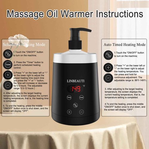 Massage Oil Warmer Bottle Professional Lotion Warmer for SPA, Automatic Oil Warmer Heated Oil Lotion Cream for Salon, Barber Shops, Home, with Two Oil Bottle Dispenser (black)