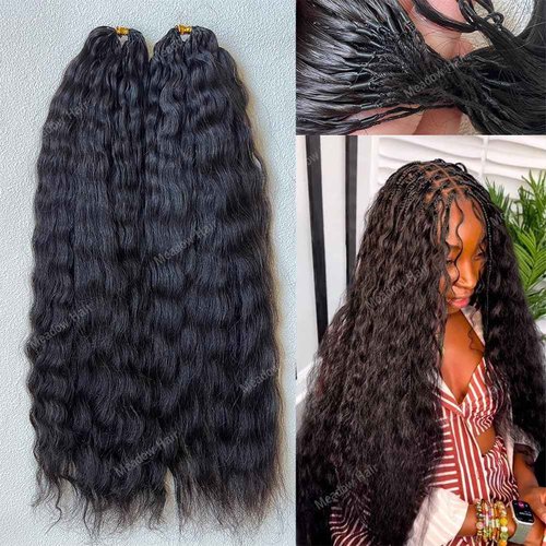 Knotless Crochet Human Hair Braids Extensions Pre Separated Wet and Wavy Brazilian Virgin Human Hair Braiding Bundles With Threading for Black Women Micro Link Meadow Hair 16inch 120g