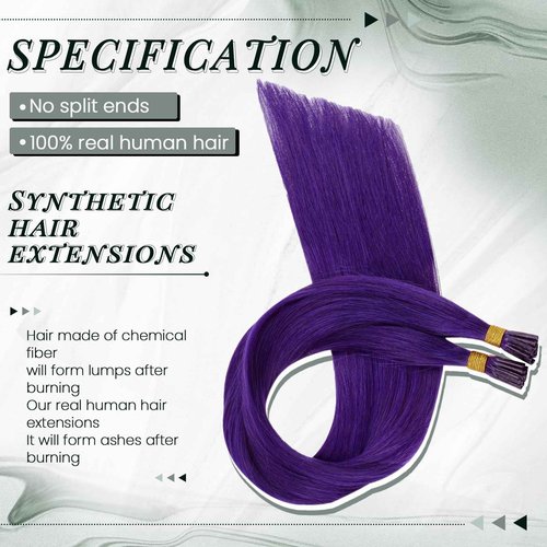 RUNATURE Bundles 22 Inch Purple I Tip Hair Extensions Human Hair and U Tip Hair Extensions Human Hair 25g 25 Strands