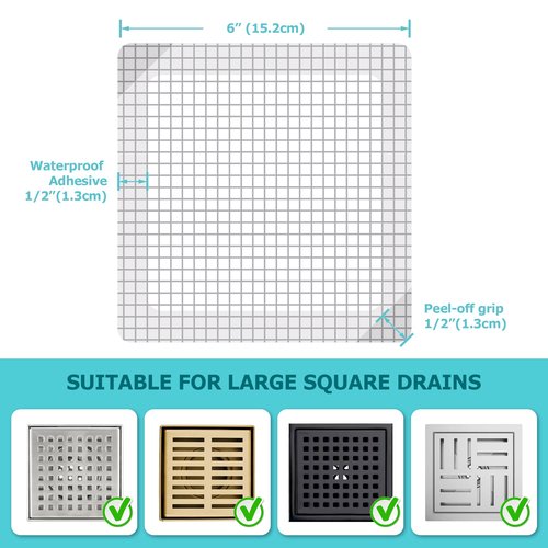 Aire Allure, 25 Pack, Disposable Shower Drain Hair Catcher Mesh Stickers, 6 inch, Square