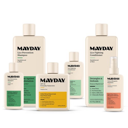 MAYDAY Back to School Bundle includes 3.4oz & 12oz Lice Treatment & Prevention Shampoo & Conditioner, 6oz Sunscreen, & 3.4oz Insect Repellent - Complete Protection for Lice, Insects, and Sun Exposure