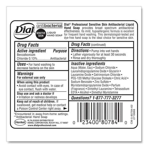 Dial Professional Antibacterial Liquid Hand Soap for Sensitive Skin, Floral, 16 Oz Pump, 12/Carton