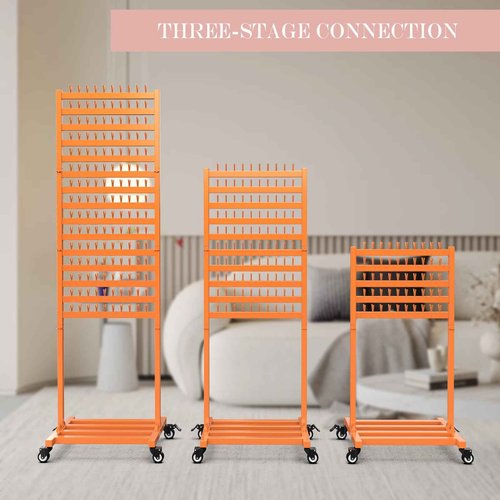 foriy Braiding Hair Rack 300 Pegs Metal Hair Extension Holder 2-Sided Adjustable Hair Braid Tools Hair Separator Stand with Wheels Tangerine Yellow Standing Braid Rack for Hair Stylist