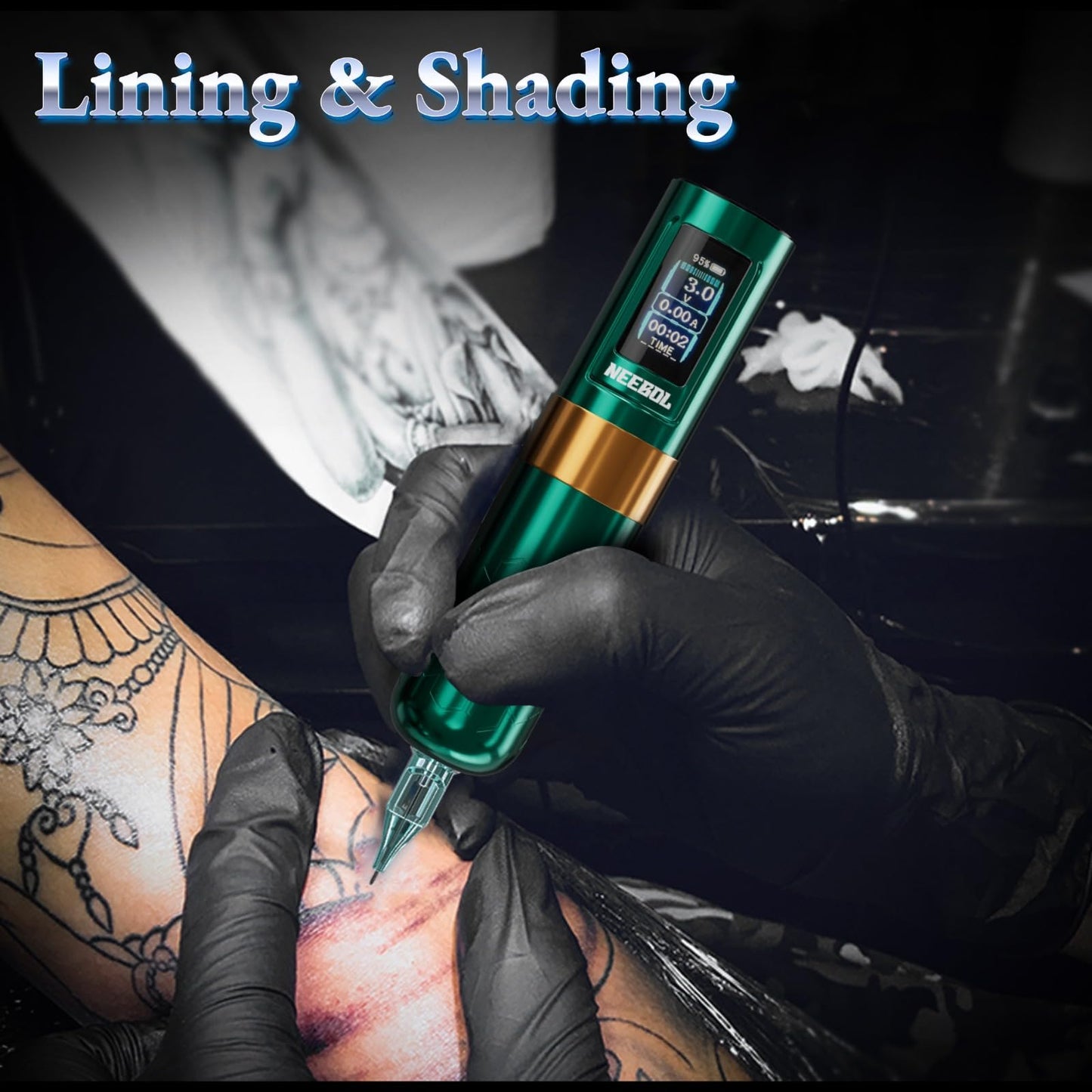 NEEBOL Wireless Tattoo Gun Rotary Tattoo Machine LED Display Screen 8 Hour Battery Life Extra Battery Permanent Tattoo Art High-end Tattoo Pen Equipment Supply Makeup Gift (Red)