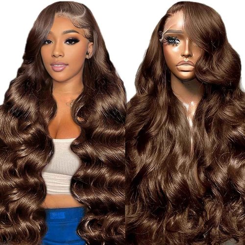 usmoother Human Hair Lace Front Wigs Chocolate Brown 13x6 Lace Front Wigs Human Hair 28 Inch 4# Colored Body Wave Lace Front Wigs 200 Density HD Lace Front Wigs Human Hair Wigs Pre Plucked Baby Hair