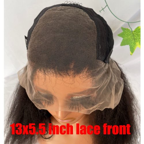 Dreambeauty 250% High Density Kinky Straight Lace Front Human Hair Wigs Brazilian Human Hair Lace Front Wig with Baby Hair for Women Natural Color (18 inch)