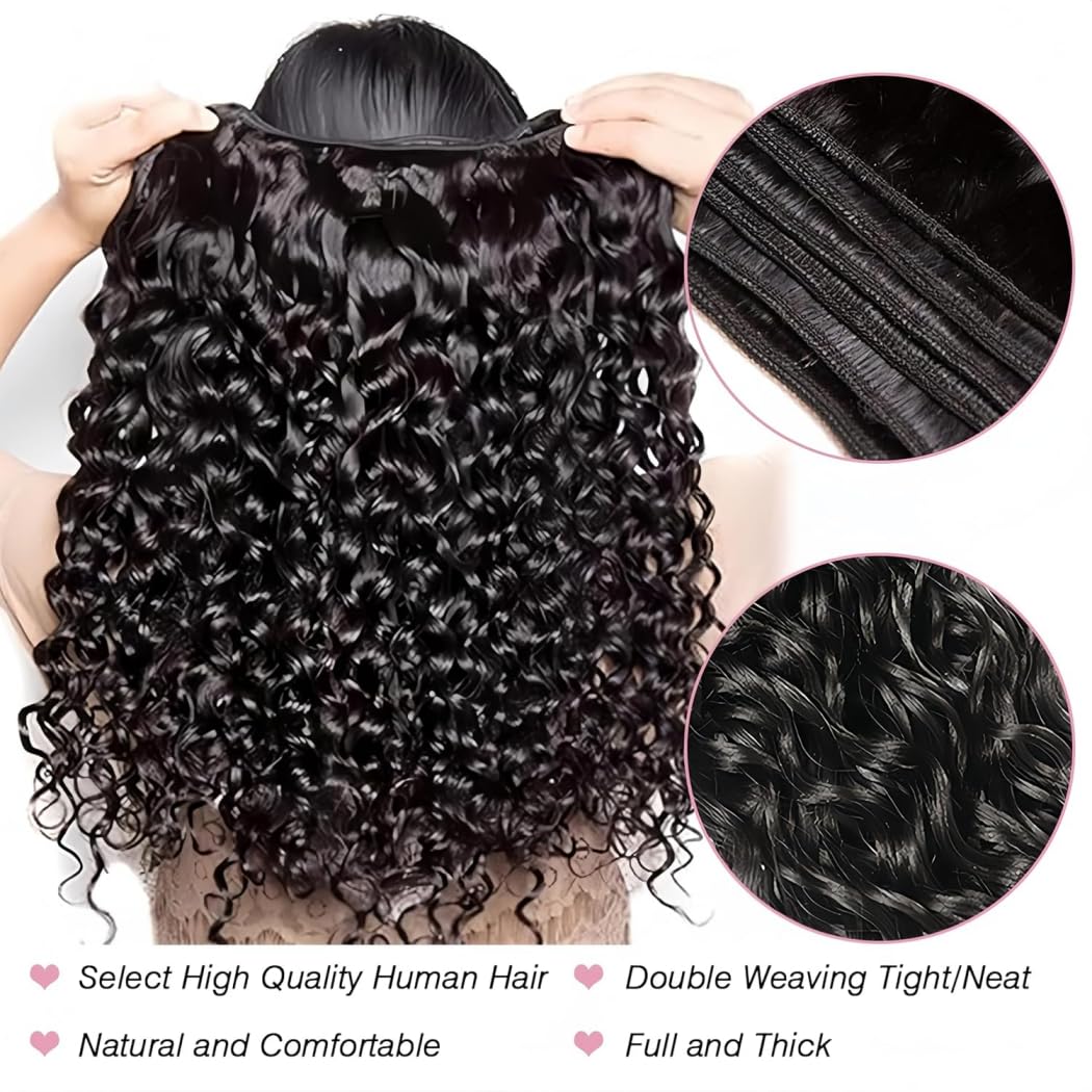 12A Water Wave Human Hair Bundles 20 22 24 Inch Raw Curly Bundles Human Hair,Ultra Double Drawn Sew In Weft No Tangle Shedding,Double Lifespan Virgin Hair,Multiple Washes Keep Texture Silky Soft