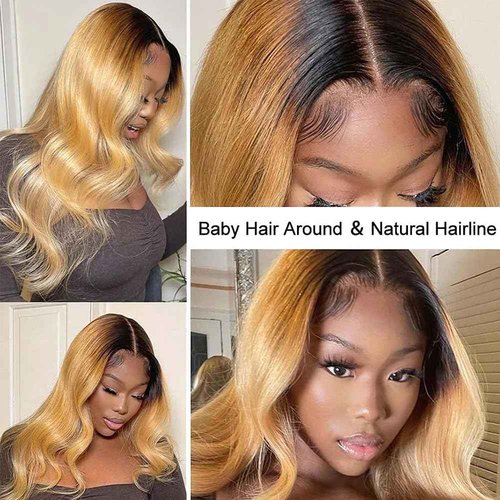 SOSEXY 1B27 Human Hair Wig Body Wave Lace Front Wigs Human Hair 180% Density Pre Plucked Glueless 13x4 HD Lace Frontal Highlight Strawberry Blonde Wig 26 Inch