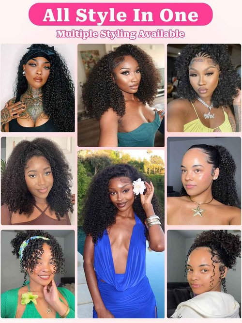 yosly Half Wig Human Hair 3 In 1 Kinky Curly Half Wig Glueless Wigs Human Hair Seamless Flip Over Invisible Hairline Wear Go Beginner Friendly Curly Half Wigs for Women 16 Inch