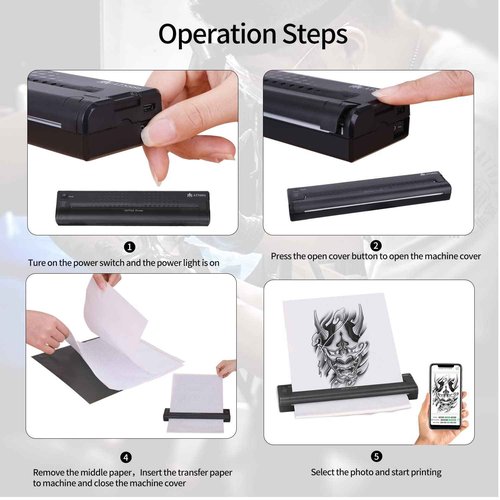 YTATTOO ATS886 Cordless Tattoo Stencil Printer - Rechargeable Inkless Machine - Bluetooth Tattoo Printer with 15pcs Transfer Paper for Temporary and Permanent,Compatible with iOS Phone