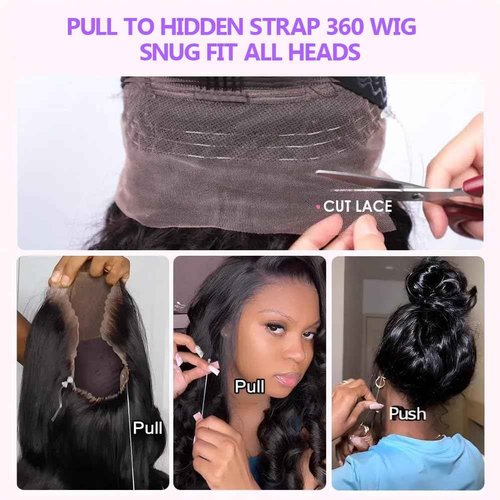 daparo 360 Body Wave Lace Front Wigs Human Hair Drawstring HD Lace Front Wigs Human Hair 180 Density Hidden Strap Glueless Full Lace Frontal Wig for Women 24 Inch