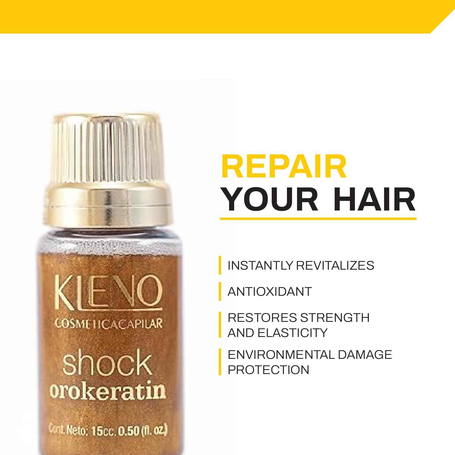Kleno Shock OroKeratin 24K Gold + Keratin | 12 ampoules 0,50 fl Oz (15cc.)