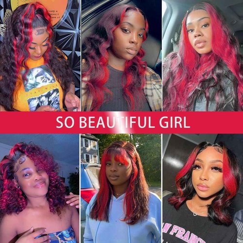 GAIWAC Red Burgundy Colored Wig Human Hair Ombre Skunk Strip 13x6 99J Burgundy Lace Front Wigs Human Hair Ombre 200 Density Body Wave Pre Plucked 13x6 HD Lace Frontal Colored Wigs For Women 22 Inch