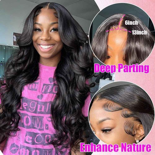 Erqq 20inch 13x6 Lace Front Wigs Human Hair Pre Plucked 180% Density Body Wave HD Lace Front Wigs for Women Human Hair Wig Natural Color