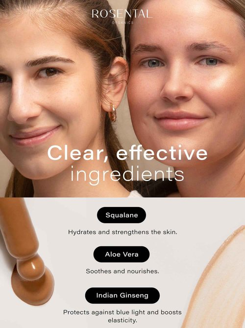 Rosental Organics BB Serum with Squalane & Ginseng – Hydrating Tinted Serum for Face, Anti-Aging Lightweight Skin Tint Moisturizer, Natural Makeup with Glow, Light Coverage Foundation, Medium