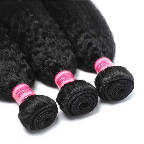 Releek Kinky Straight Hair Bundles Yaki Straight 3 Bundles Human Hair 16 18 20 Inch 12A 100% Unprocessed Brazilian Kinkycurly Bundles Human Hair Weave Bundles Human Hair Extensions Natural Black