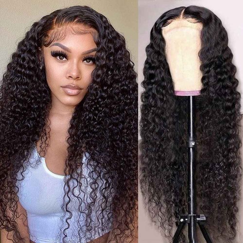 SOSATISFY Deep Wave Lace Front Wigs Human Hair 4x4 HD Transparent Lace Closure Wigs Glueless 180% Density Human Hair Wigs for Black Women Pre Plucked with Baby Natural Hairline (20 inch)