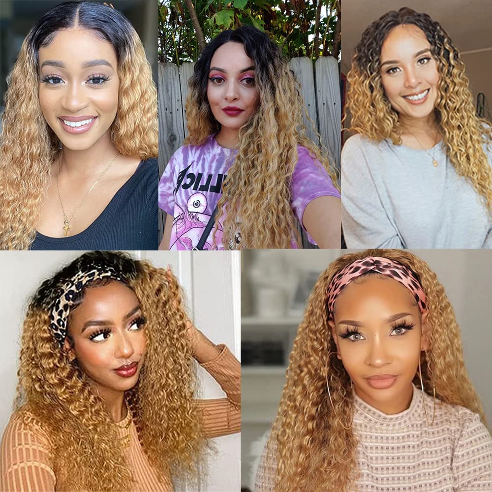 1B27 Ombre Curly Wave Bundle Blonde Human Hair 3 Bundles Kinky Curly 100% Unprocessed Virgin Hair Brazilian Double Weft Extensions Blonde Color 26 28 30 Inch For Women