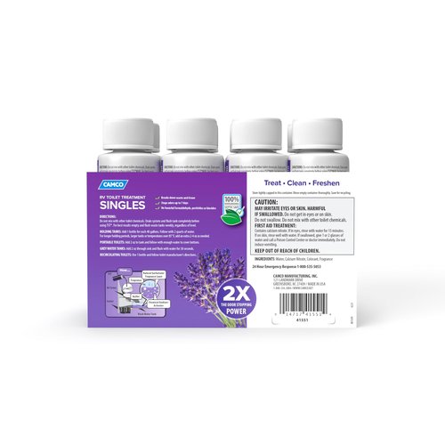Camco TST MAX RV Toilet Treatment - Formaldehyde Free - Breaks Down Waste And Tissue - Septic Tank Safe - Treats up to 8-40 Gallon Holding Tanks -Lavender Scent, (8) 4 oz Bottles (41551)