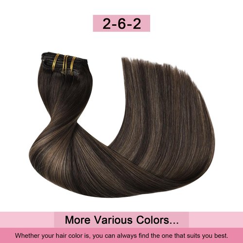 Sweetmet Pro2.0 Clip in Hair Extensions Real Human Hair 120g Thick 7pcs Color #2/6/2 Balayage Dark Brown to Chestnut Brown Remy Real Human Hair Extensions Clip ins 14inch Double Weft（#2/6/2-14inch）
