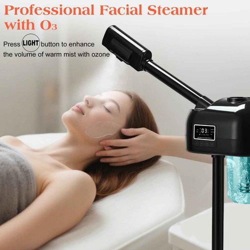 Professional Facial Steamer for Estheticians, Vaporizador Face Steamer with Timer Function, Hot Spray, Stand Facial Steamer on Wheels, Home & Salon SPA