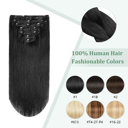 MIFIL Hair Extensions Real Human Hair 16 inch 120g Jet Black Hair Extensions Clip in Human Hair Straight Real Hair Extensions (16inch,7pcs,120g)
