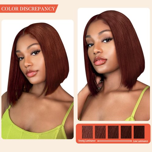 Moliveny Reddish Brown Bob Wig Human Hair 13x4 HD Lace Front Wigs for Black Women Short Bob Lace Frontal Wigs Glueless Wig Pre Plucked Hairline With Baby Hair 180% Density