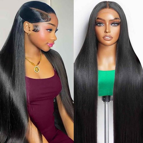 Mziio 28 Inch Straight Human Hair Wig 200% Density HD Lace Front Wigs Human Hair with Natural Hairline 13x6 Straight Lace Front Wigs Human Hair Pre Plucked Glueless Wigs Human Hair For Women