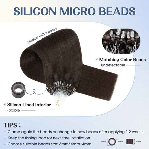 Hairro Microlink Hair Extensions Human Hair Micro Loop Bead In Hair Micro Ring I Tip Pre Bonded Cold Fusion Keratin Glue Stick Remy Itip Hair For Women 20 Inch 50g 50 Strands #02 Dark Brown