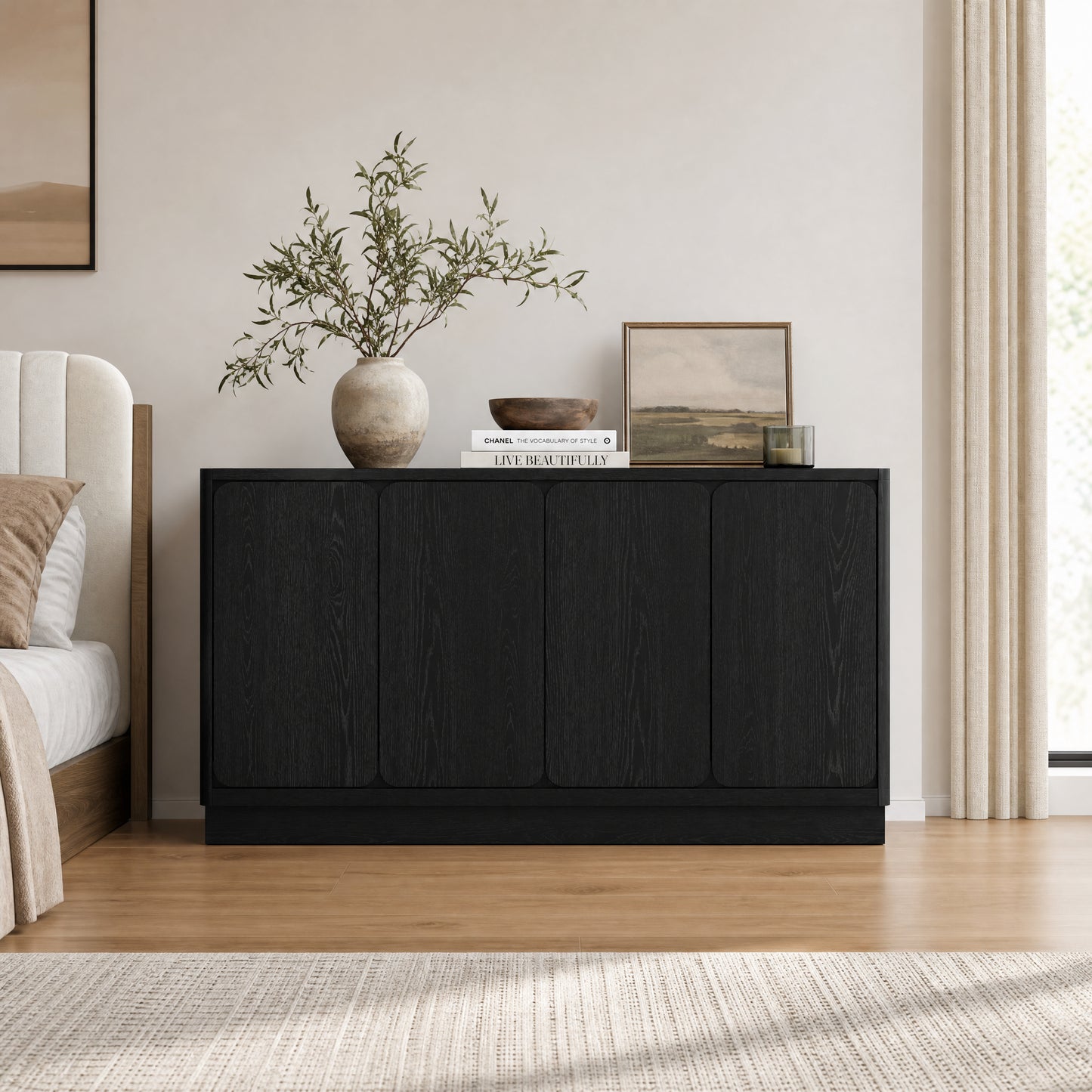 59.1-Inch Black 4-Door Sideboard Buffet Cabinet with Adjustable Shelves